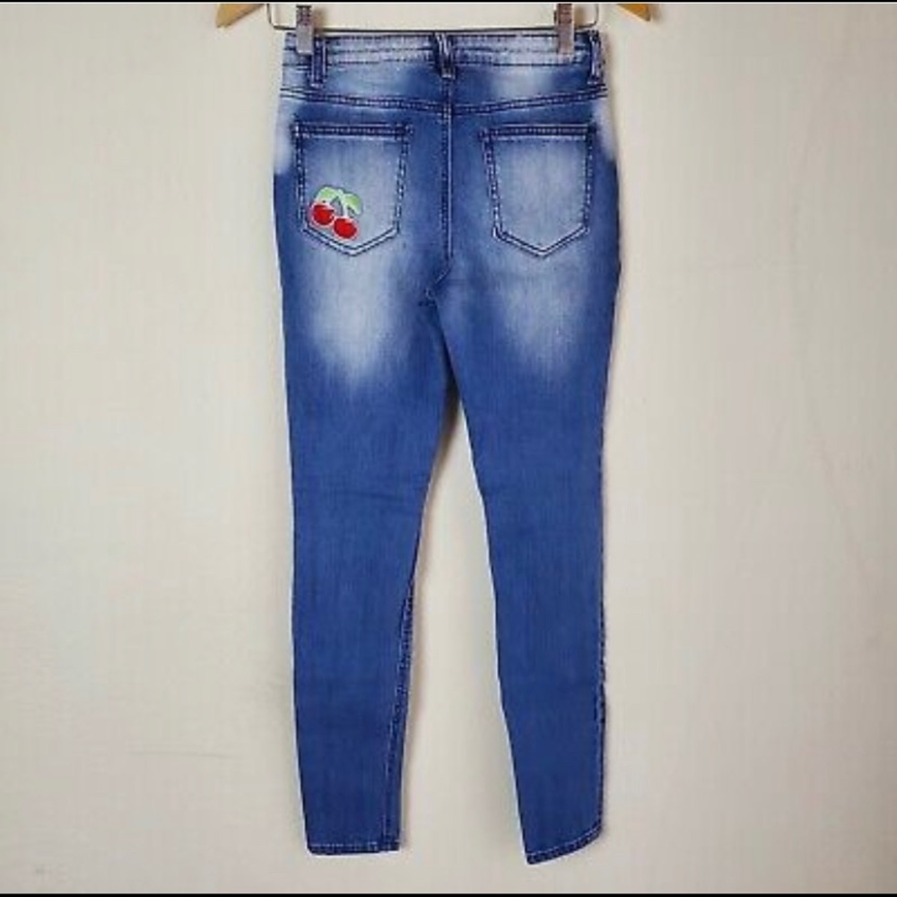 Vanilla Star Blue Mid-Rise Skinny Patch Jeans Juniors 11 Y2K Distressed - Picture 2 of 2